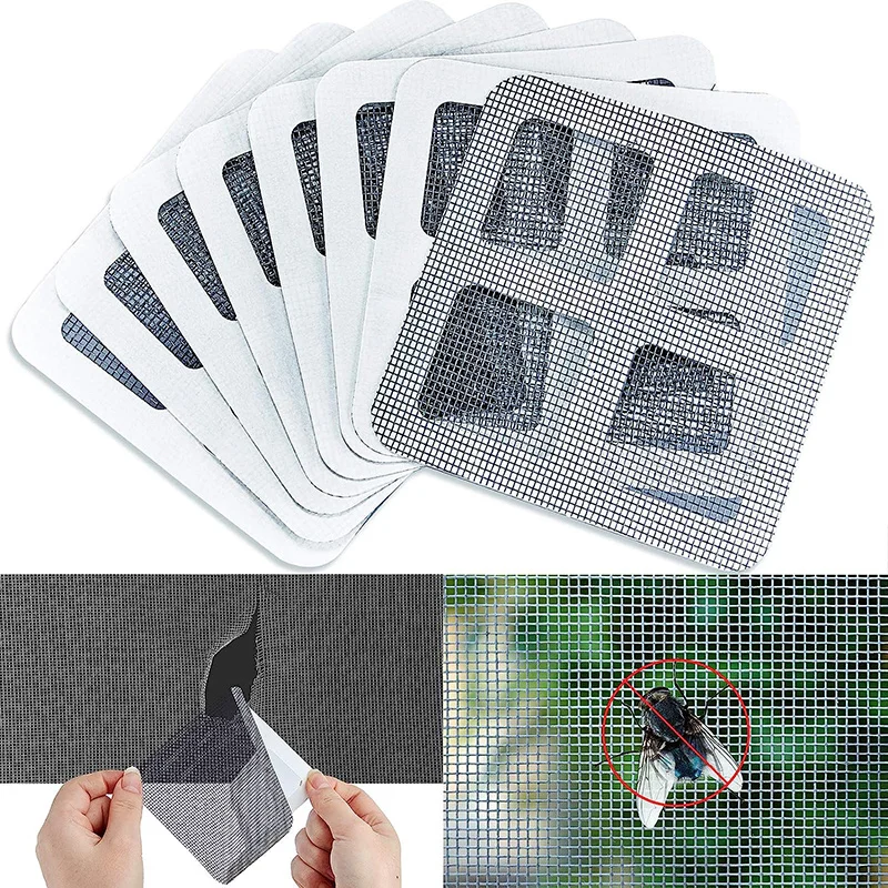 10Pcs Window Mesh Repair Patch Self Adhesive Screen Door Repair Sticker Waterproof Fiberglass Hole Cover Mesh Sticky Wires Patch
