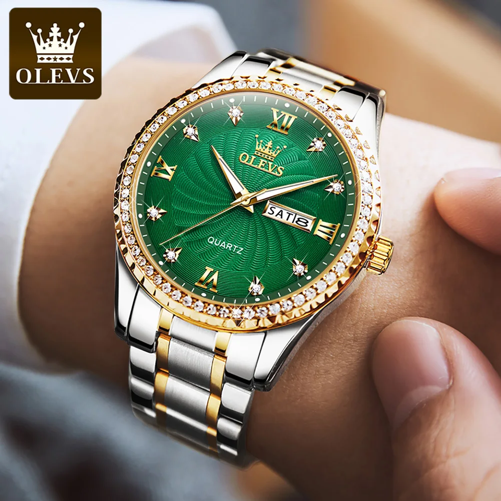 OLEVS 5565 Men's Watches Luxury Brand Business Dress Wristwatch Full Diamond Watch Waterproof