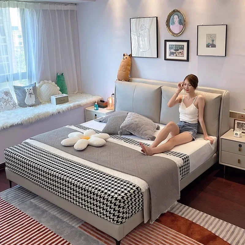 

z Luxury Simple Soft Double Bed Italian Master Sleeping Design Kids Double Bed Headboards Floor Wood Cama Matrimonial Furniture