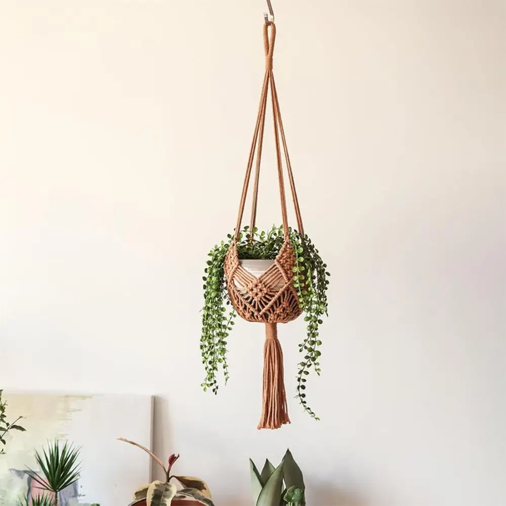 New Boho Plant Hanger with Net Pouch Macrame Hanging Basket Cotton Rope Woven Flower Pot for Indoor Outdoor Hanging Succulents