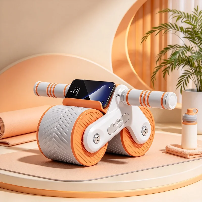 Beginner Friendly Double Wheel Ab Roller, Auto Rebound Design with Phone Holder, Non-Slip Home Abdominal Core Trainer