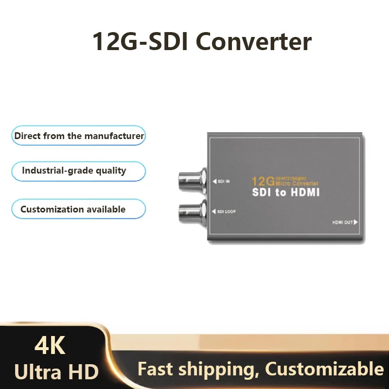 4K Industrial-Grade 12G-SDI to HDMI Converter Monitors and Production Switcher Support 3G/HD/SD-SDI With Loop Out Low Latency