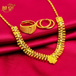 Dubai Fashion 24K Gold Plated Jewelry Sets Wedding Nigeria Indian Necklace Earrings Rings Bride Gifts Wholesales