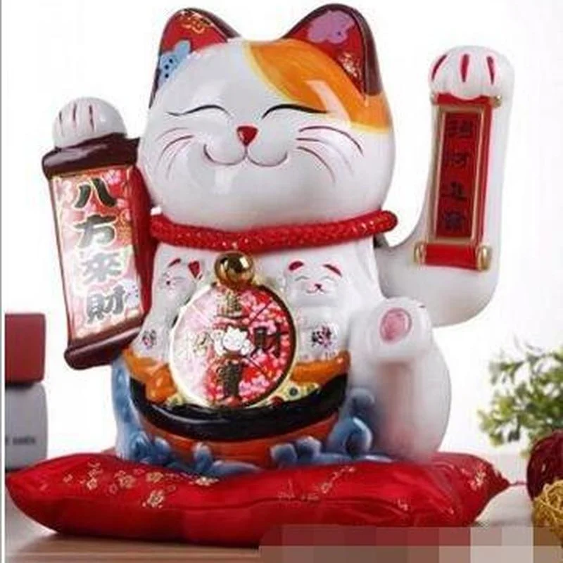 

10 дюймов ручной работы, развевающиеся ручной Lucky Cat Фортуна Cat подарок манэки-нэко \ уютные изделия фэн-шуй денежный ящик украшение для дома и магазина