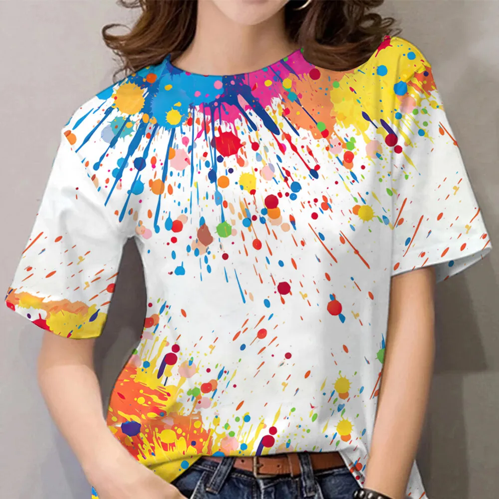 

Женские футболки, разноцветные футболки с 3D принтом граффити, повседневная уличная женская одежда, летняя футболка большого размера, модная женская одежда Y2k