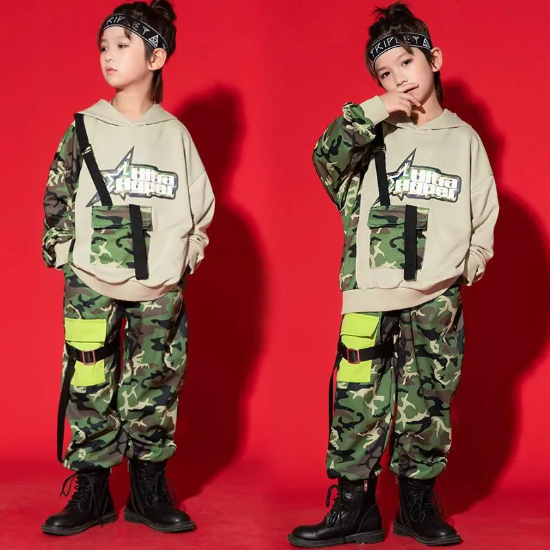 Sweat Pants for Girl Boy Jazz Dance Costume Clothes Kids Hip Hop Clothing  Camo Sweatshirt Streetwear Outfits Casual Jogger