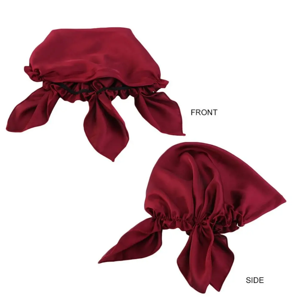 New Women Satin Night Cap Bowknot Sleep Hat Silk Chemo Caps Cancer Hats Long Tail Hair Bonnet Head Scarf Wrap Bandana Headwear