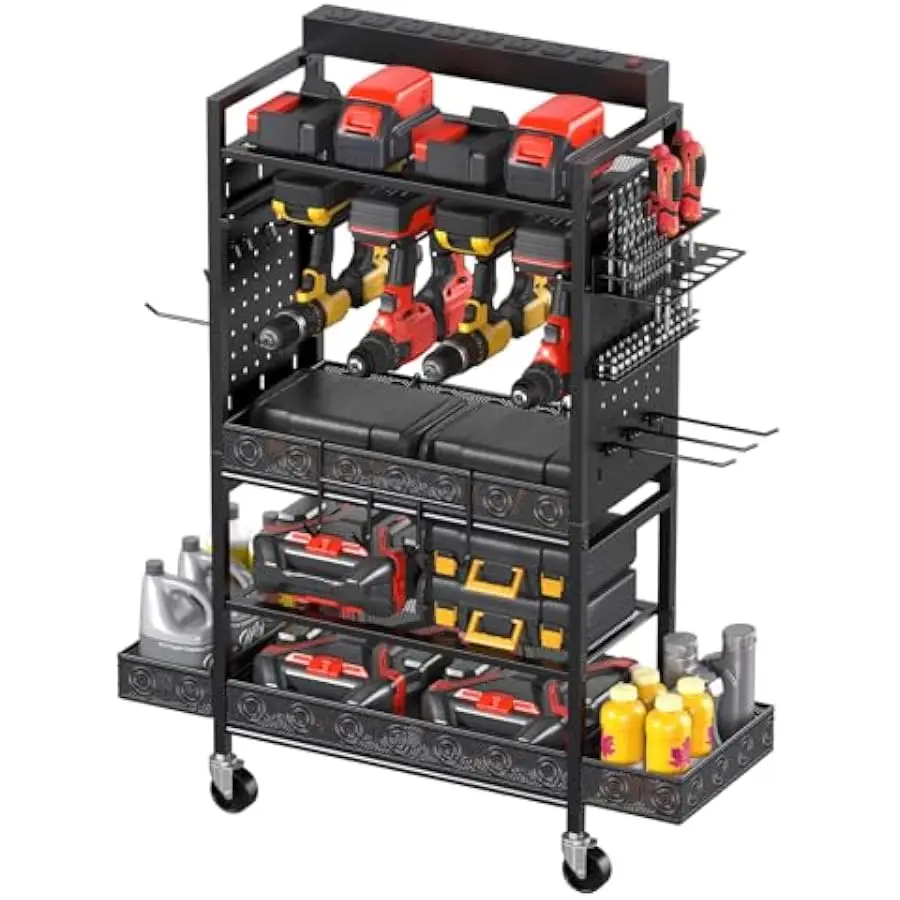 Garage Power Tools Organizer Cart with Charging Station
