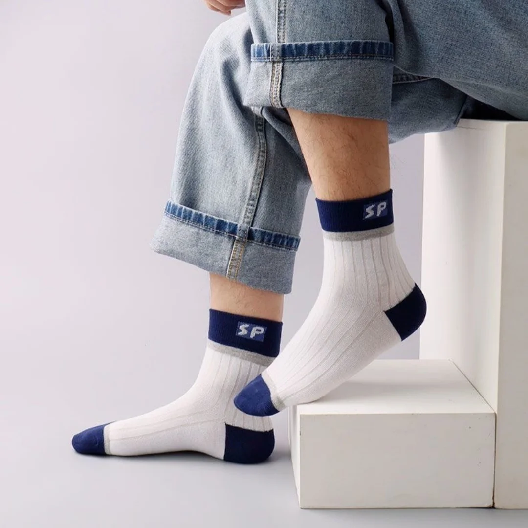 

10 Pieces/5 Pairs of Unisex Medium-Thick Socks for Autumn and Summer, Suitable for Foot Length 20-25Cm/7.87-9.84Inch, Eu Size 37-42, Anti-Odor, Breathable, Sweat-Absorbent, Suitable for All Seasons, for Sports and Business Casual Wear, Mid-Length Socks, E