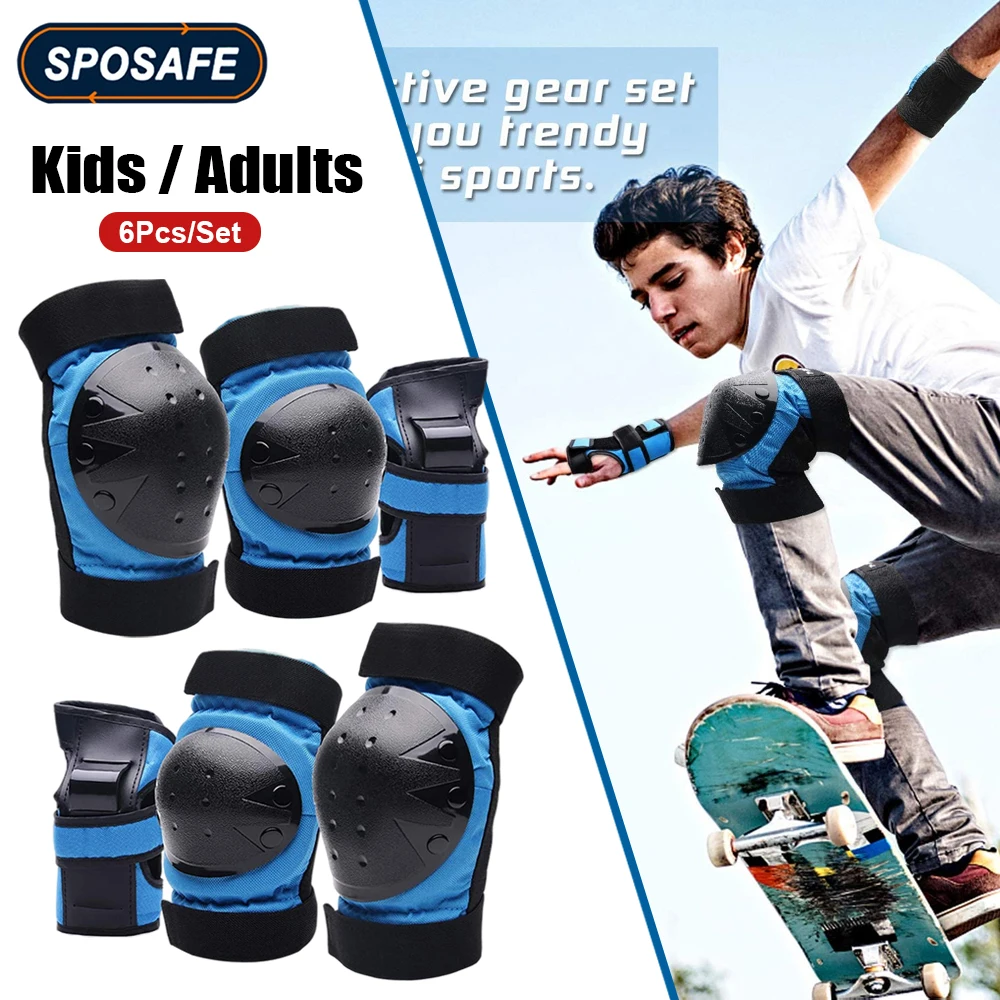 6 In 1 Sports Knee Pads Elbow Pads Wrist Guards Adult Kids Protective Gear Set for Skateboarding Biking Roller Skating Cycling