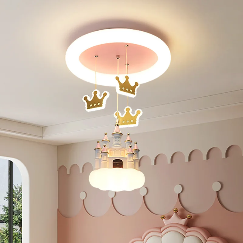 Imagem -03 - Pink Sky Crown Castle Luzes de Teto Modern Princess Room Light Berçário Romântico Quarto das Crianças Lâmpadas do Quarto da Menina