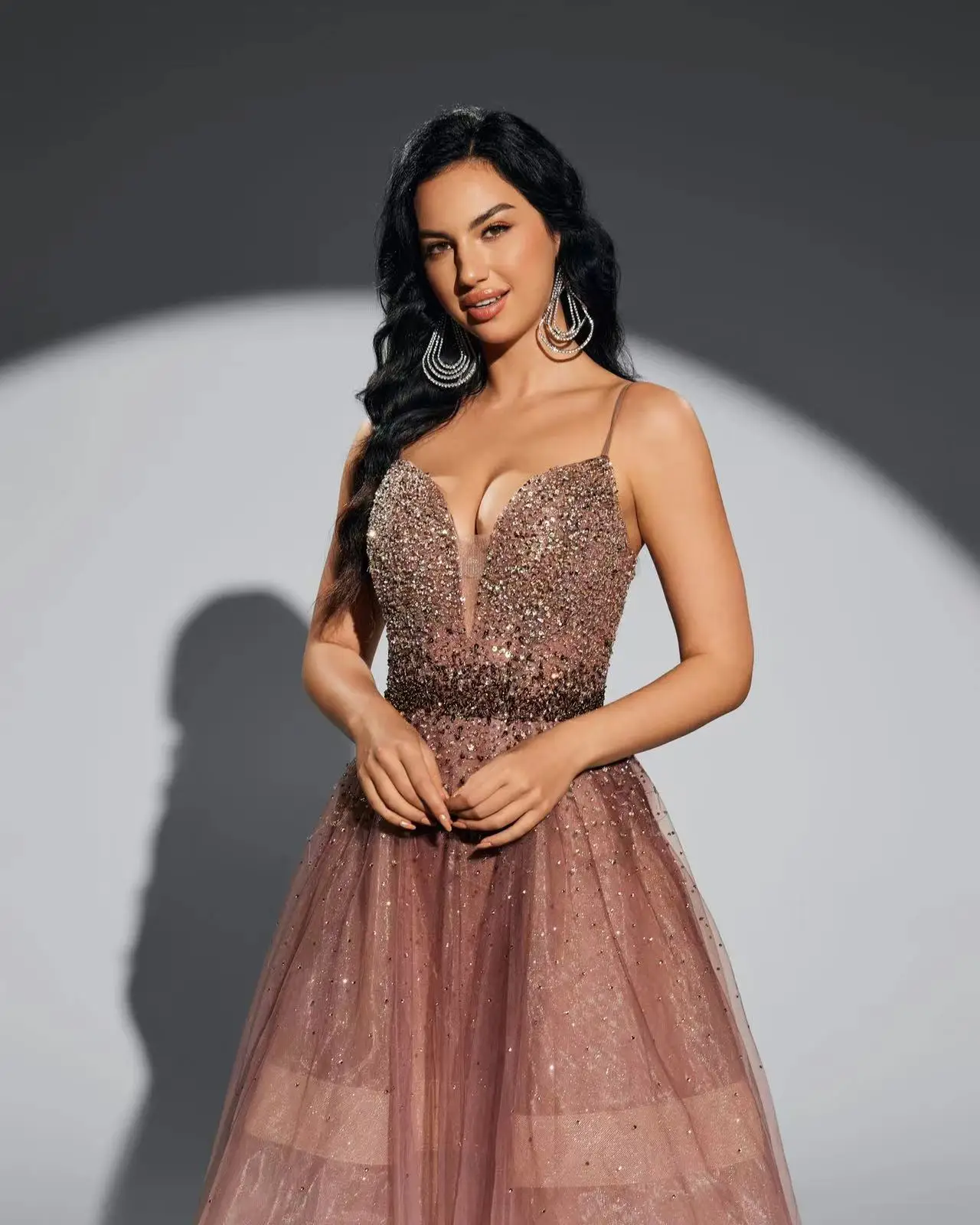 (VERKAUF)Shalimar Zhang Braunes langes Abendkleid Sexy Spaghettiträger Rückenfreie Ballkleider Süße Abschlussfeier Maßgeschneidert