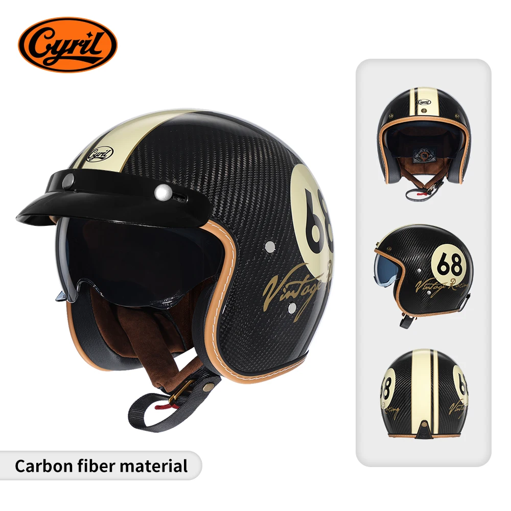 

Lightweight Carbon Fiber Open Face Motorcycle Helmets Half Retro 3/4 Helmet for Man and Women DOT Approved CYRIL Casque Moto
