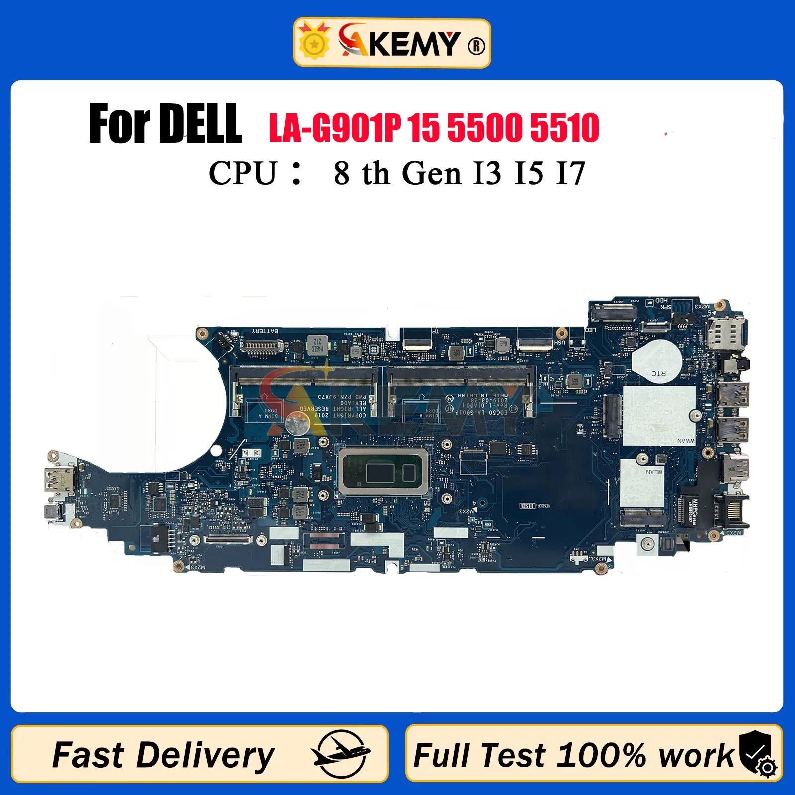 

LA-G901P для ноутбука DELL Latitude 5500, материнская плата с процессором i3 i5 i7 EDC50 CN-0J16NW 09T2PH 0TW56W, материнская плата для ноутбука протестирована