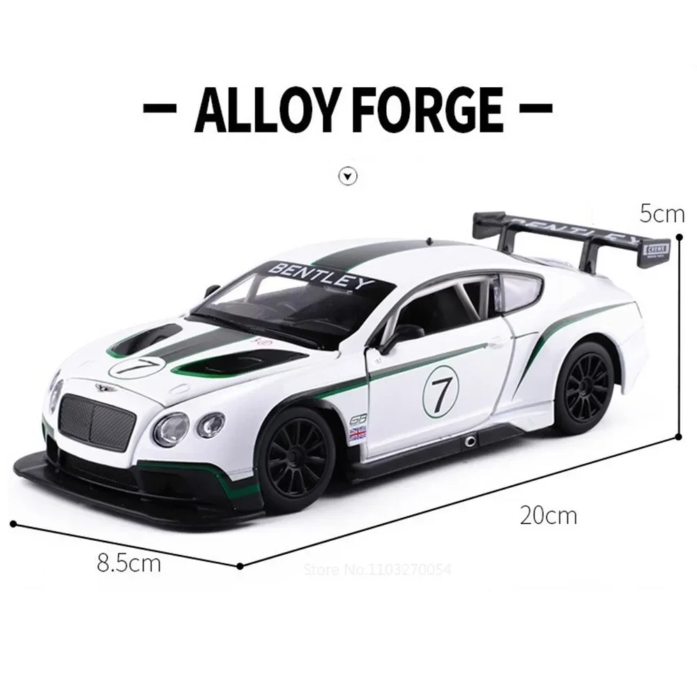 1:24 BENTLEY Continental GT3 Model Toys Car Diecast Metal Racing Sound Light Pull Back Door Open Rubber Tire Birthday Present