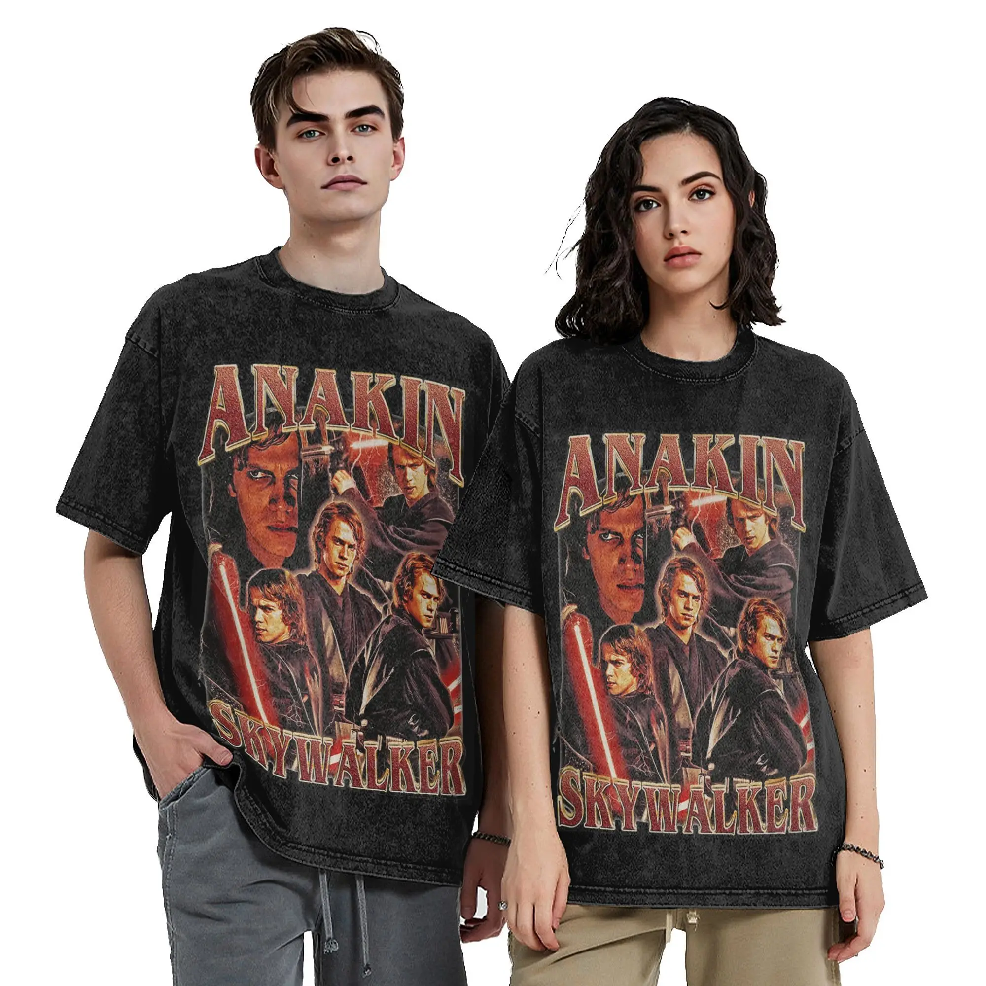 Washed T Shirts Anakin Skywalker Hip Hop Vintage T-Shirt Oversize  Streetwear 100% Cotton Printed Tops Tee Shirt Men Women