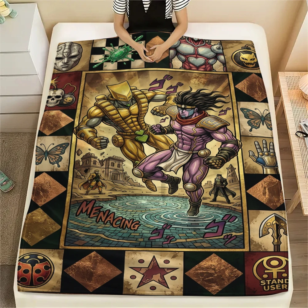 Warme bedruckte Flanelldecke mit JOJO-Motiv, bequemer Überwurf für Bett, Couch, Sofa, Stuhl, Reisen, Picknick, tragbare Anime-Decke-Xin