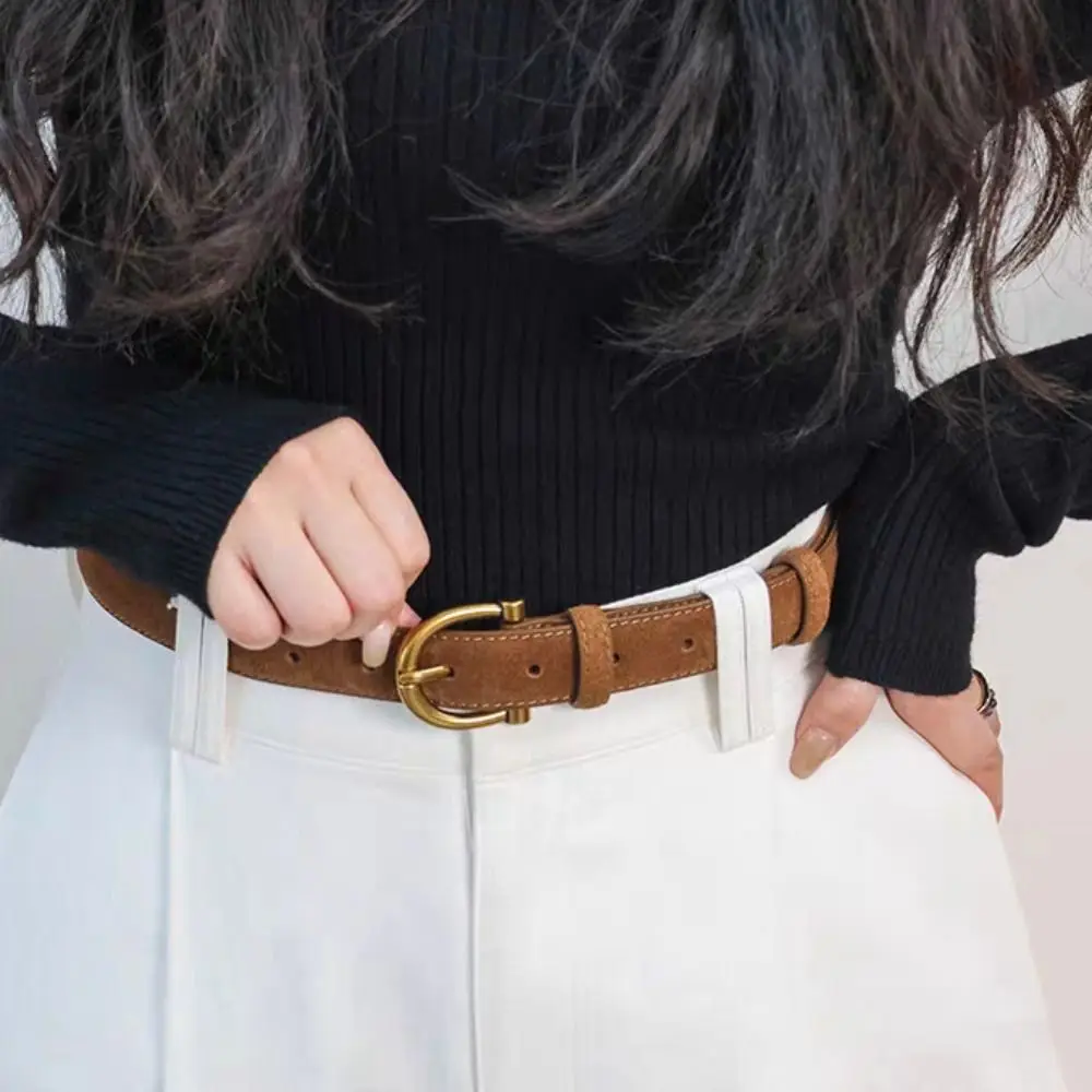 

Vintage Pin Buckle Suede Leather Belt Luxury Design Versatile Women Waist Belt Wide Waistband Coat Skirt Decoration