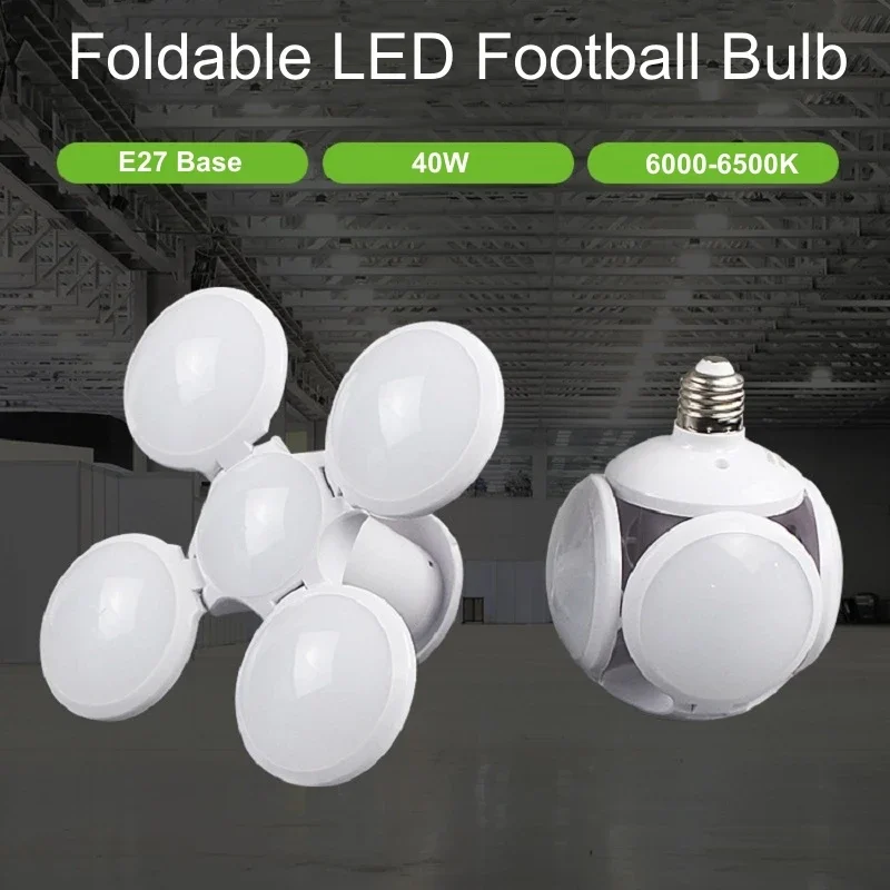 

LED Football UFO Bulb 40W E27 Foldable Deformable Ceiling Fixture Light for Bedroom Study Living Room Workshop Garage Decor Lamp