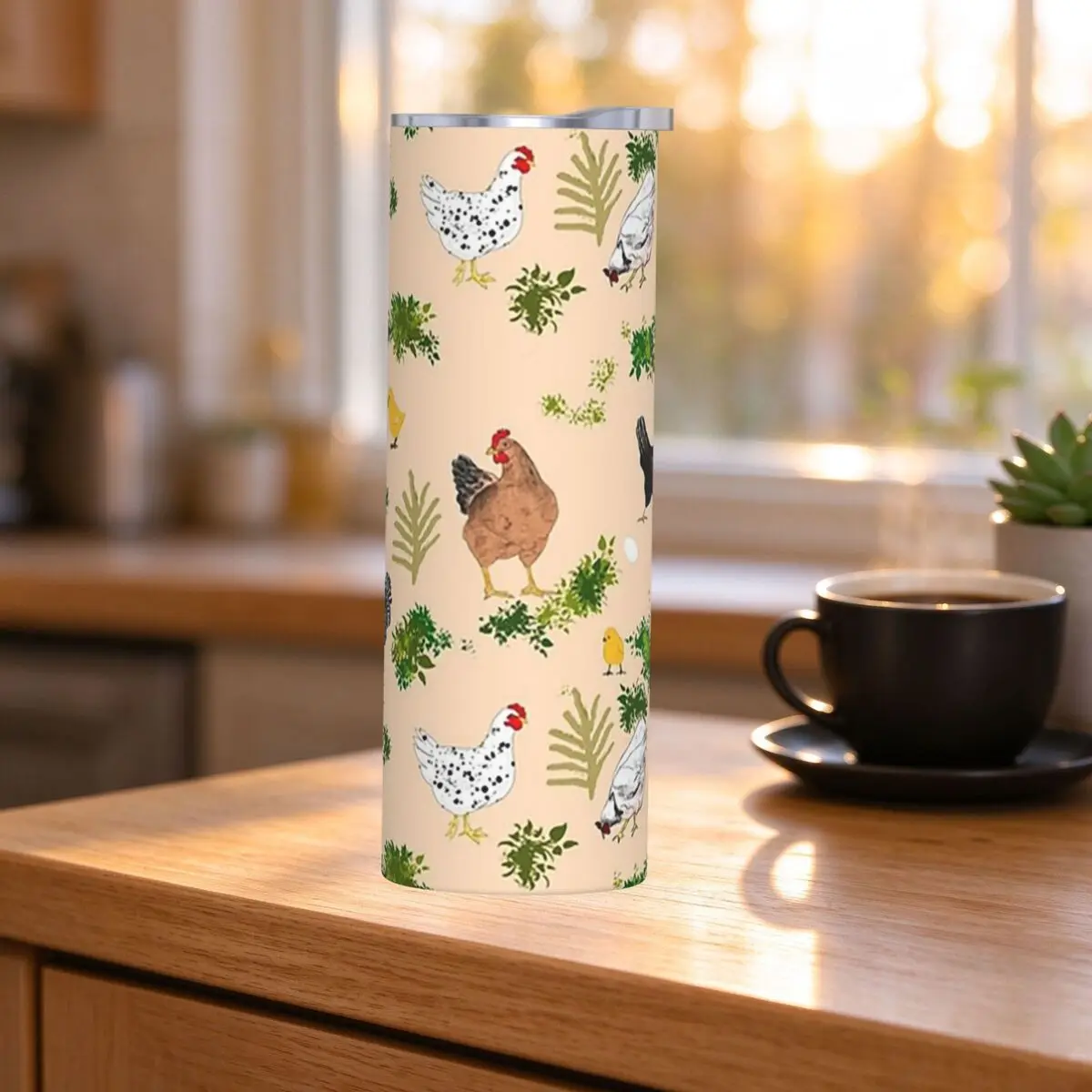 Chicken,hen ,chicks Pattern Stainless Steel Tumbler Vacuum Insulated Mug Thermal Cold Cup Straws With Lid 20oz