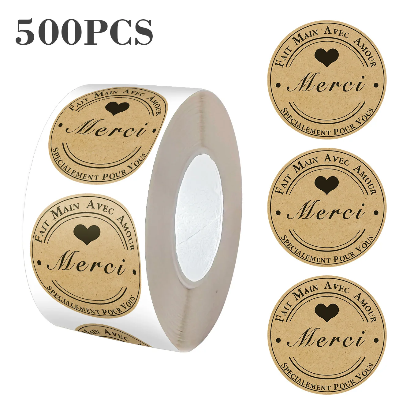 500pcs Merci Kraft Sticker French Thank You Fait Main Avec Amour DIY Multifunction Paper Label Adhesive Gift Seal Sticker