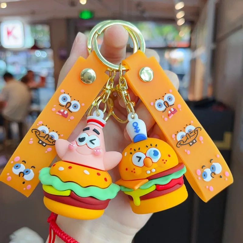 

Kawaii Cartoon SpongeBob SquarePants Keychain Pie Star Crab Burger Doll Backpack Couple Gift Keychain Pendant