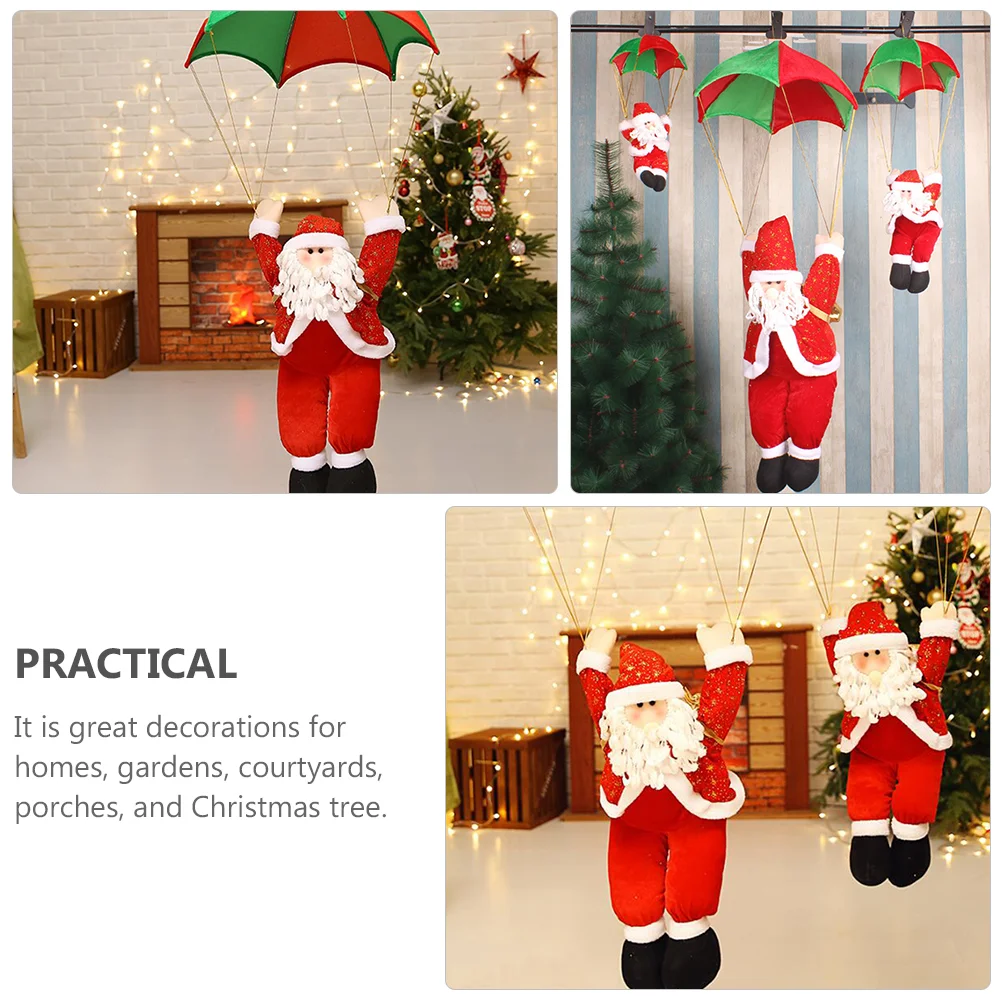 Skydiving Santa Festival Pendant Lovely Christmas Scene Hanging Decor Plush Figure Toys Adornment Decoration Ornaments