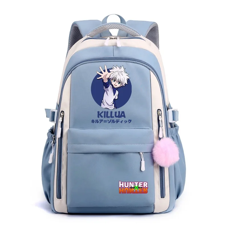 Rete traspirante, 30×42×23 cm Nero Blu Viola Rosa, Hunter x Hunter, Borse da scuola per studenti Bambini Adolescenti, Zaini anime Ragazze Ragazzi