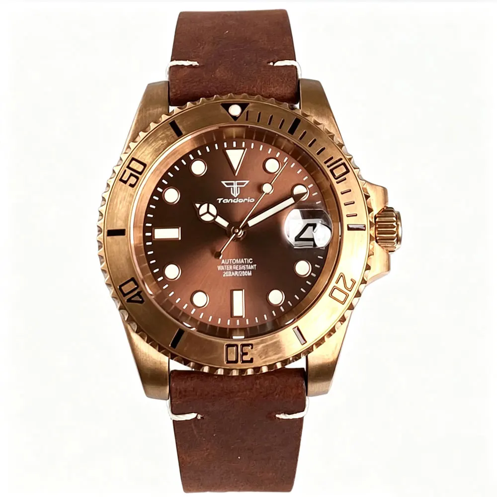 Tandorio 40mm Real Cusn8 Bronze Automatic Men Watch Japan NH35A Sapphire Glass 200m Waterproof 120 Clicks Rotating Bezelm Lume