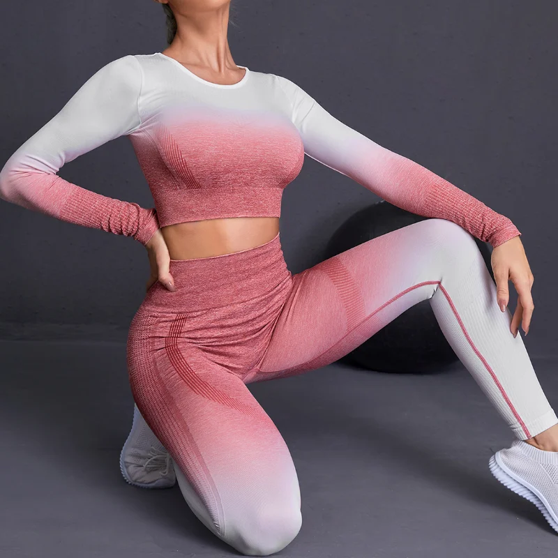 2\3PCS Seamless Yoga Sets Women Fitness Clothing Sport Suit Long Sleeve Top Paded Bra High Waist Leggings Tracksuit Workout Set image 5