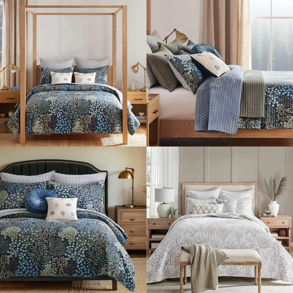 

Navy Floral Reversible Quilt Set for King/Cal King Bed with 2 Pillow Shams - Levtex Home English Forest Collection