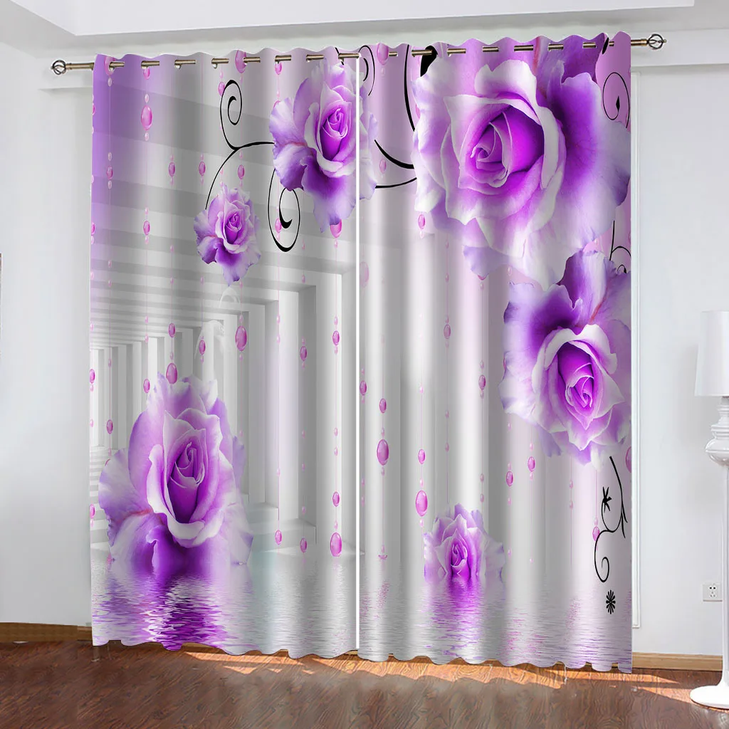 Free Delivery Shipping 3D Purple Flower Bedroom Curtains Window Kids Room, Living Room Curtains, Blackout Children\'S Curtains