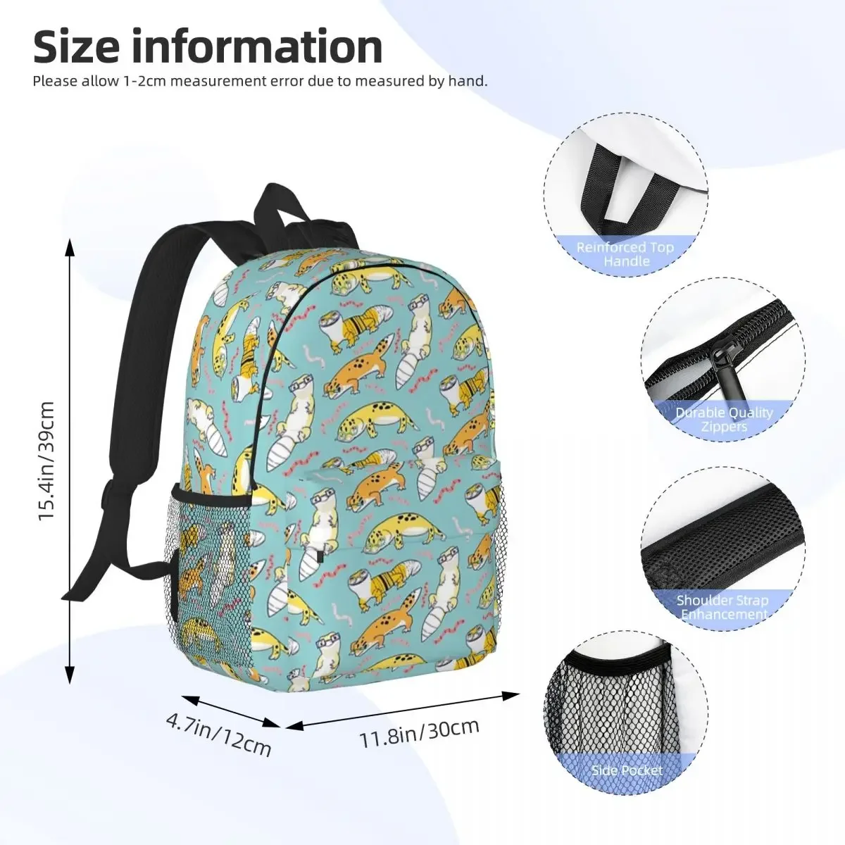 เสือดาวสีเหลืองตุ๊กแก - การ์ตูนสัตว์รูปแบบกระเป๋าเป้สะพายหลังวัยรุ่น Bookbag Casual เด็กโรงเรียนกระเป๋าเดินทาง Rucksack กระเป๋าสะพาย