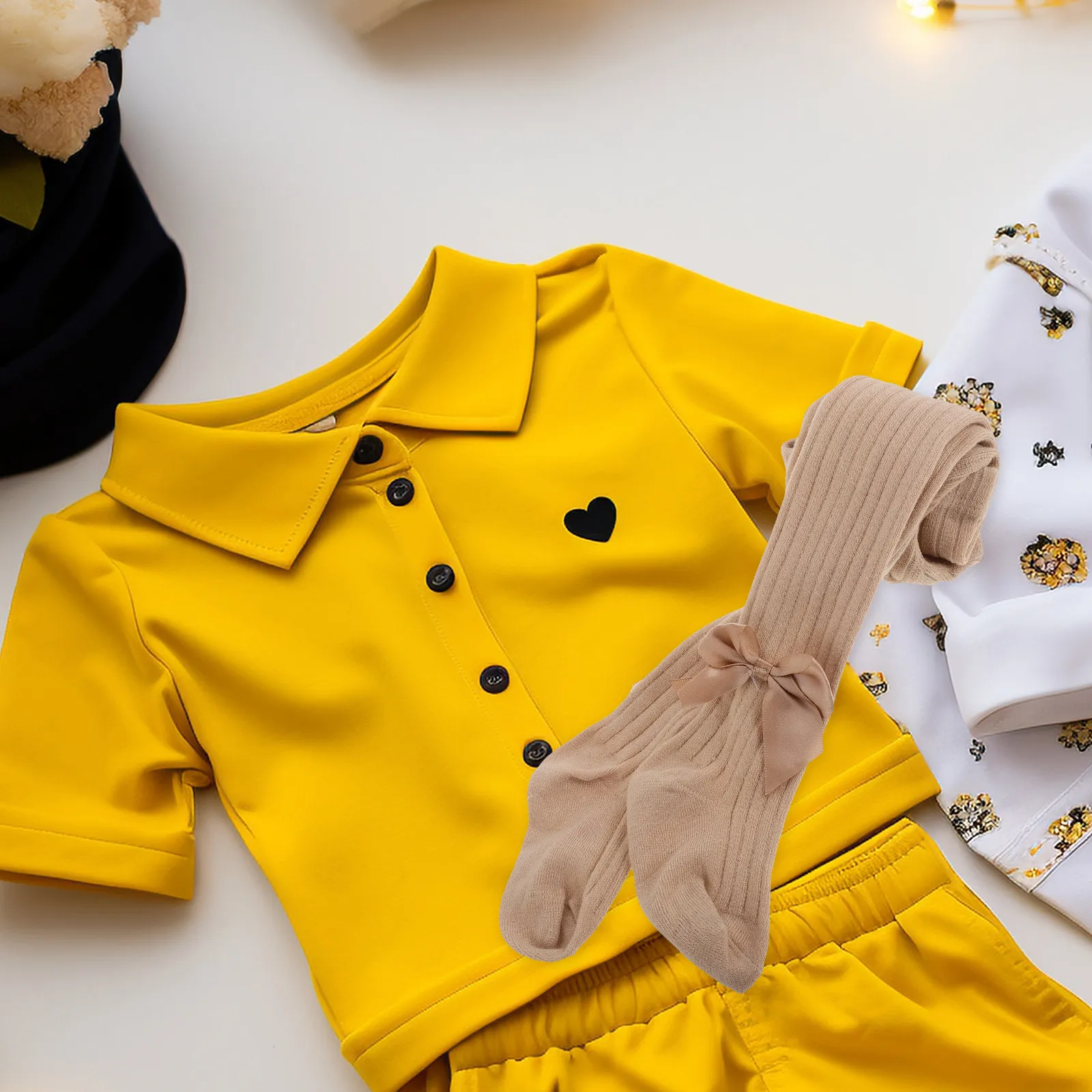 1Pair Stylish Ribbed Texture Bow Accented Baby Girl Leggings Cotton Knee High Socks Easy on Off Spring Autumn Warm Layering