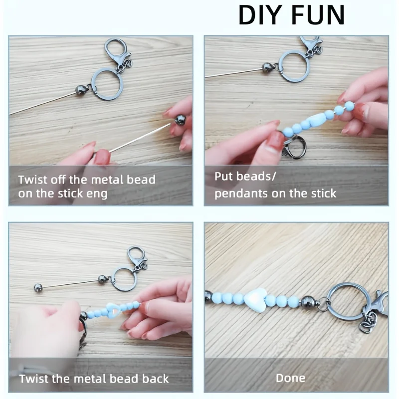5/8/18Pcs Outdoor Double Beadable Key Rods Blank Keychain Buckle DIY Handmade Bag Pendant Making Accessories Beads Not Included image 6