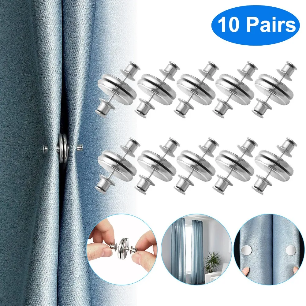 10pcs Metal Magnetic Curtain Button Holder Buckle Curtain Clasp Tool Free Removable Previous Light Leakage Curtains Closure Clip