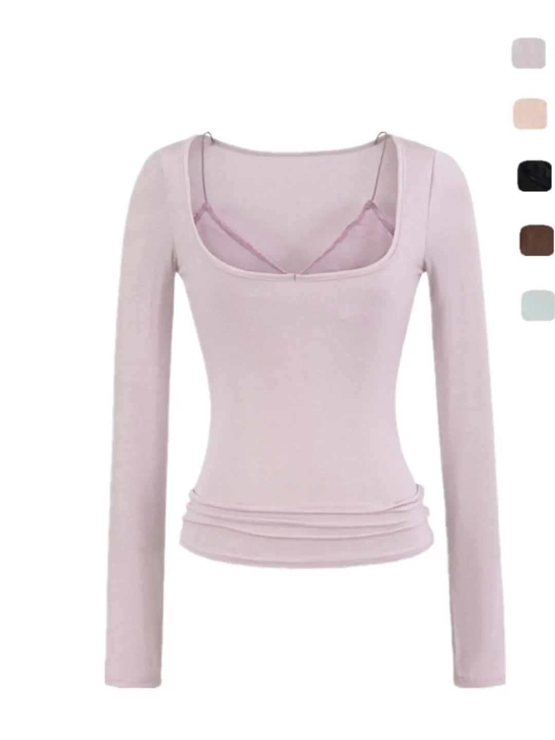 

Сексуальная длинная футболка Sve, кружевная лоскутная футболка для похудения, базовый слой для женщин, круглая Ne Другая смесь материалов, осенняя мода