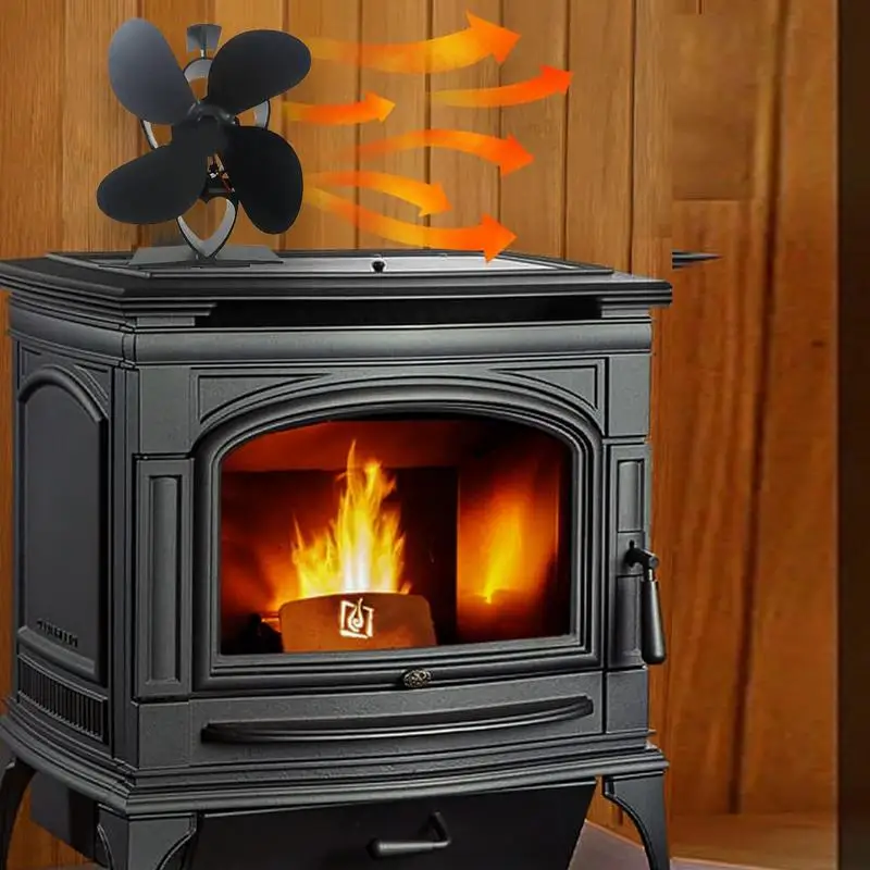 

4 Blade Heat Powered Stove Fan Log Wood Burner Machinery Electric Power Motor Barbecue Oven Quiet Heater Winter Home Warm