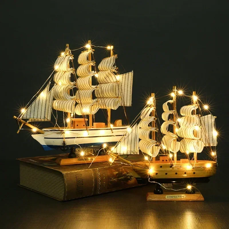 16cm Pirate Ship Sailboat Model Wooden Small Wooden Boat Decoration Cake Ornaments Fishing Boat Home Tabletop Decoration