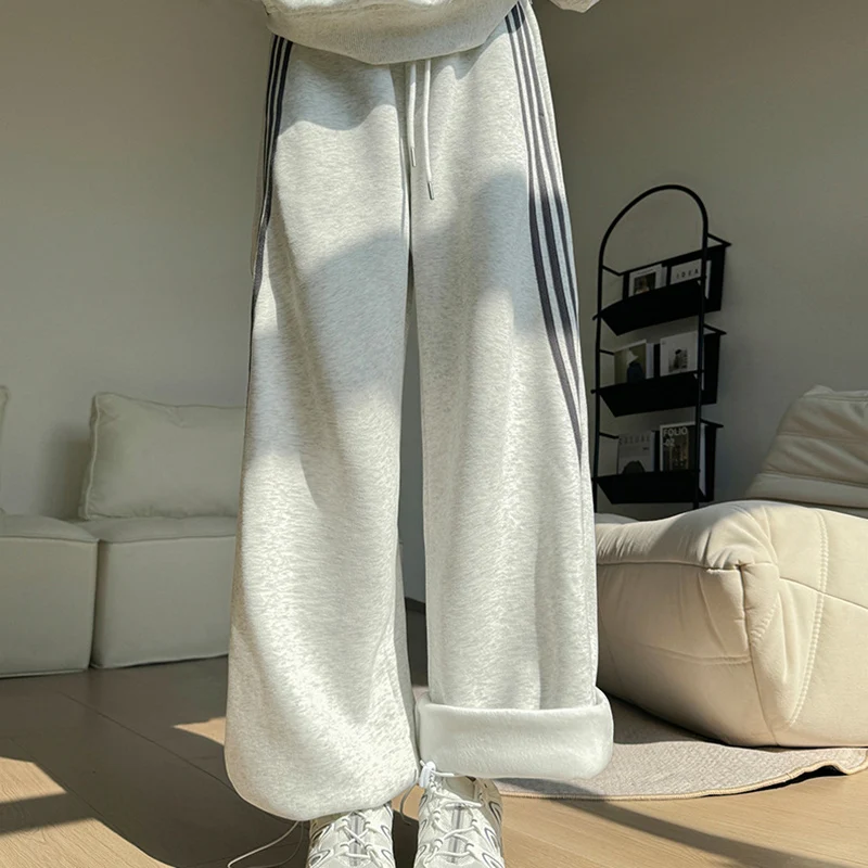 

Biyaby American Style Striped Grey Women's Loose-Fit Straight-Leg Sweatpants Casual Trousers Autumn Trendy Brand Lifestyle Pants