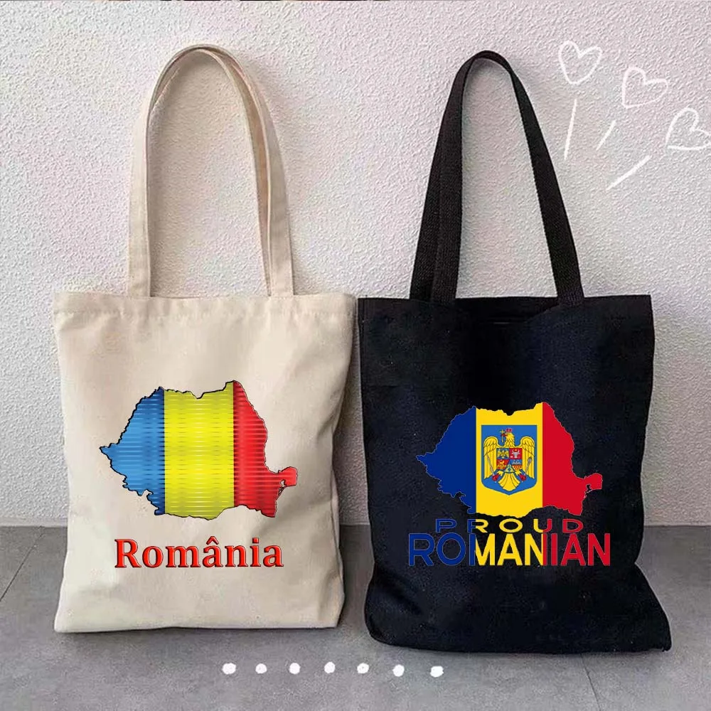 Bucharest Romania coat of arms Heart Romanian National Flag Map Country Outline Women Canvas Totes Bag Harajuku Shopper Handbags