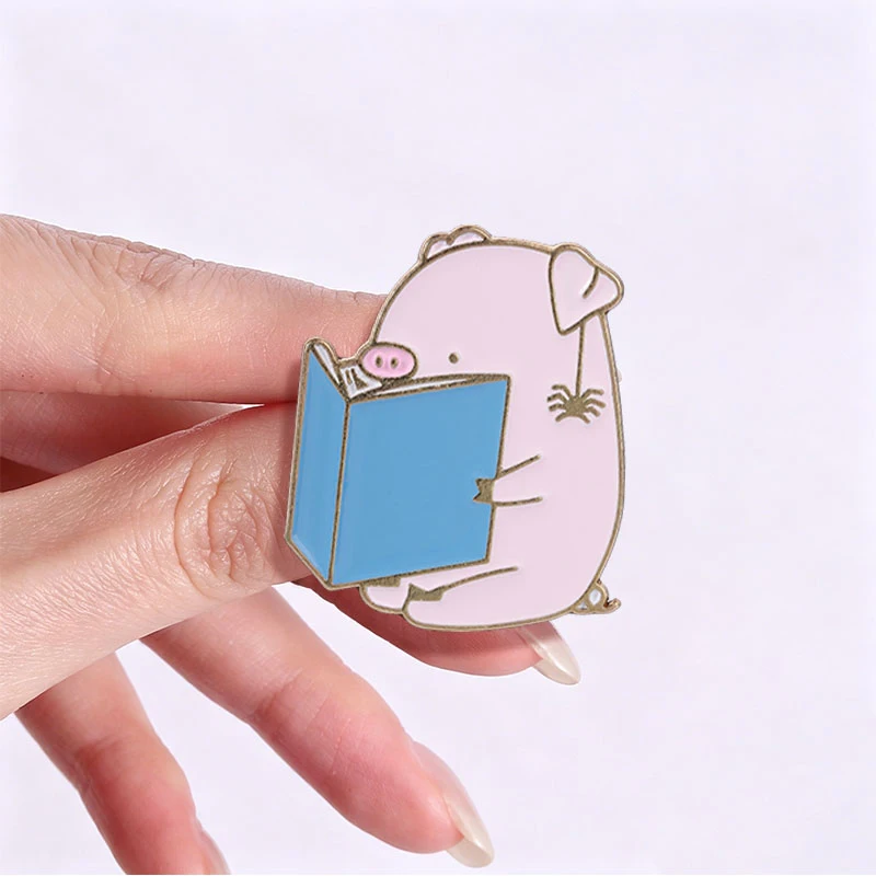 31 Arten Niedliche Tier-Emaille-Pins Kawaii Frosch Lesende Schweinchen Schnecke ASMR Broschen Rucksack-Anstecknadeln Accessoires als Geschenk Großhandel – Detail 7