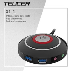 TEUCER Computer Desktop Switch Button With Dual USB Audio Desktop Host External Start Button Paste Type Swich