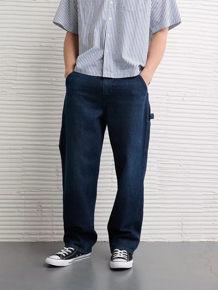 

AEO Loose Straight Leg Denim Pants Men's Retro American Vintage Lightweight Casual Trousers Comfortable Breathable Cotton Blend