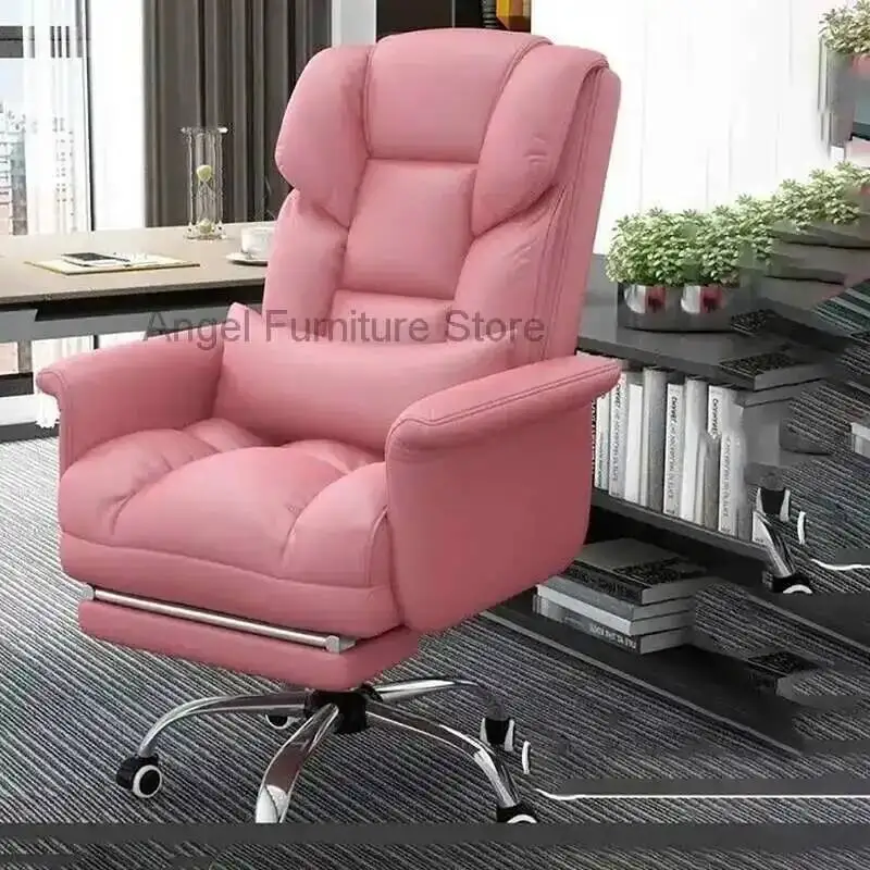 Office Pink Boss Chair Business Computer Leather Events Back Minimalist Sedentary Lazy Leisure Cadeiras Italian Furniture