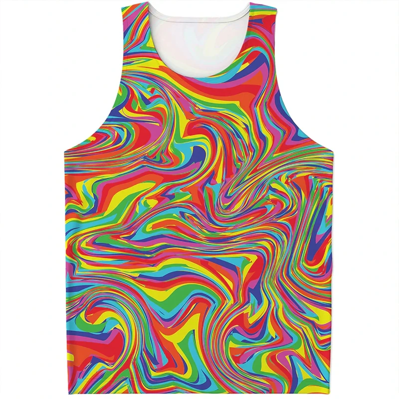 Men\'s Tank Top Rainbow Vortex 3D Digital Print Vest Summer Harajuku Leisure Male Clothing 6XL Bodybuilding Fitness y2k Tops 2024