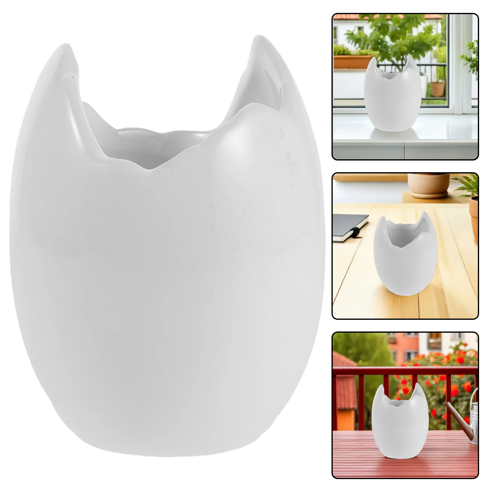 Ceramic Eggshell Planter Pot White Easter Flower Pot for Indoor Plants with Drainage Hole Small Succulent Planter 4.7x3.7x3.7in