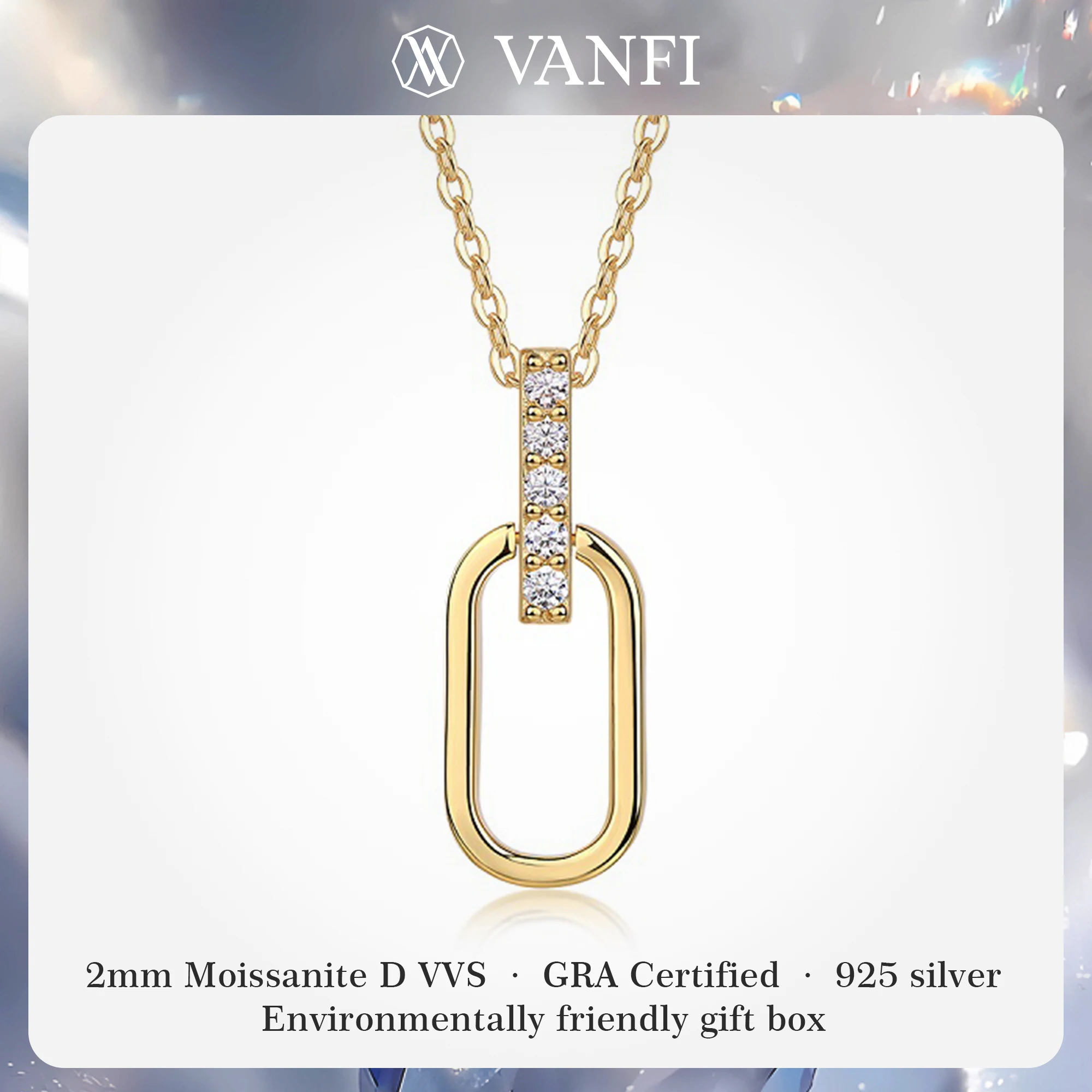 

Kfvanfi Moissanite S925 Sterling Silver Women's Necklace Plated with 18K Gold Party Pendant Clavicle Chain Luxury Fine Jewelry