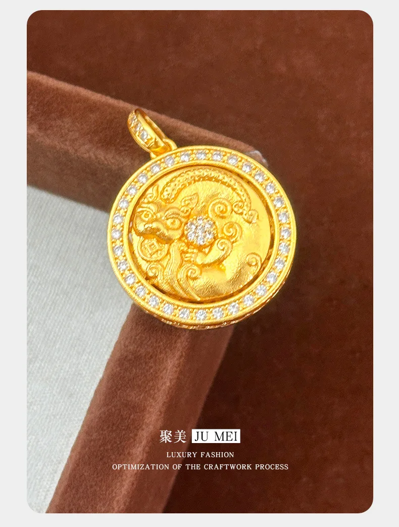 2025 تصميم ضوء فاخر 9999 نقطة الماس الدورية النحاس عملة Pixiu البوصلة 24K حلية ذهبية حقيقية سترة سلسلة قلادة #6