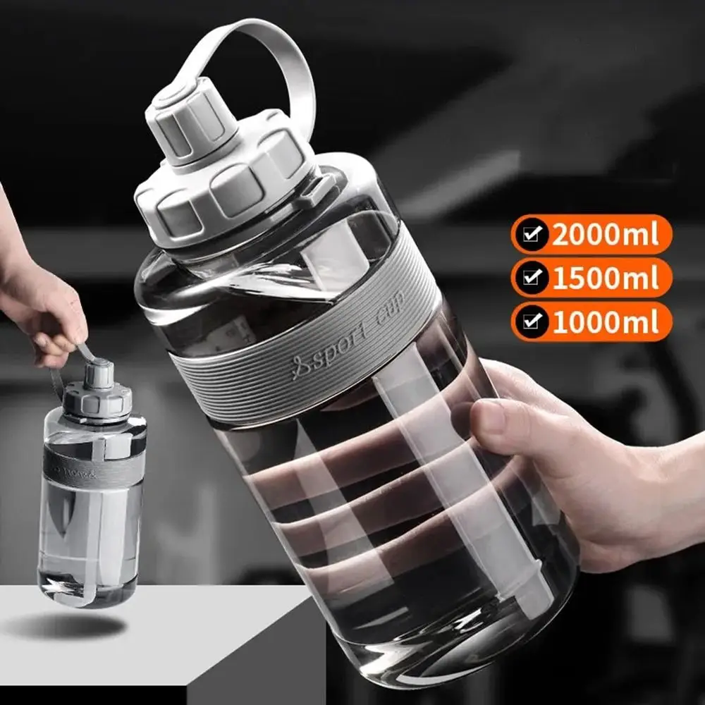 

Plastic Sports Water Bottle Portable Large Capacity with Straw Drinking Bottle 2L/1.5L/1L/0.6L Drinking Cup Men Women